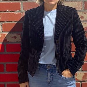 Caslon Pinstripe Velvet Blazer Jacket Size S Black Two Button Soft Touch Career